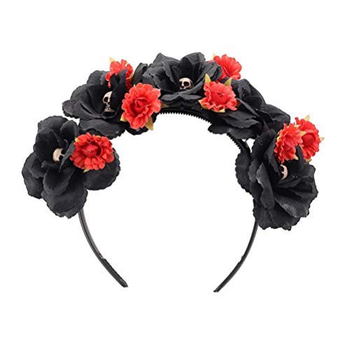 Lurrose Day of the Dead Headband, Halloween Rose Skull Headband Costume Headpiece for Cospaly Masquerade, Assorted Color, 12X12CM