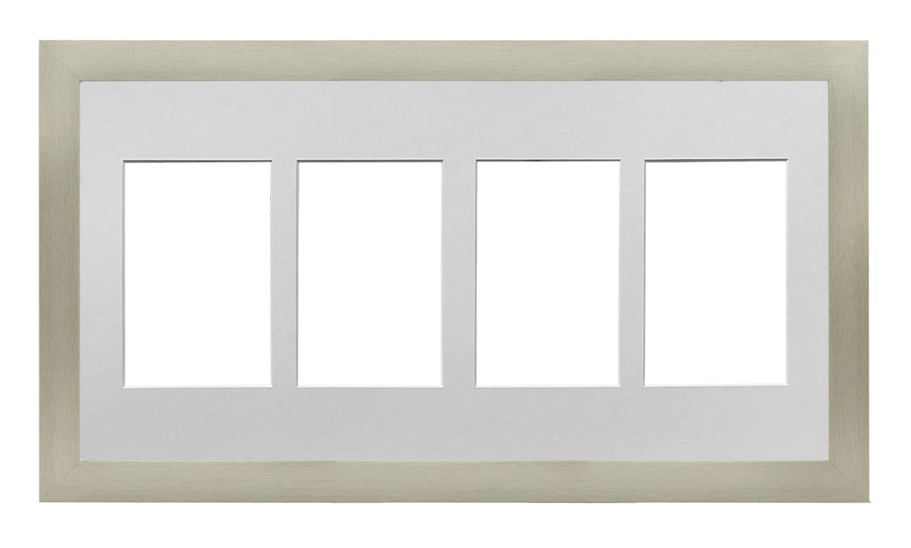 Silver Frame 20x10' Multi Aperture Picture Frame with White Mount to fit (4x) 6x4' Photos with Perspex Sheet - Wall Mountable Landscape or Portrait