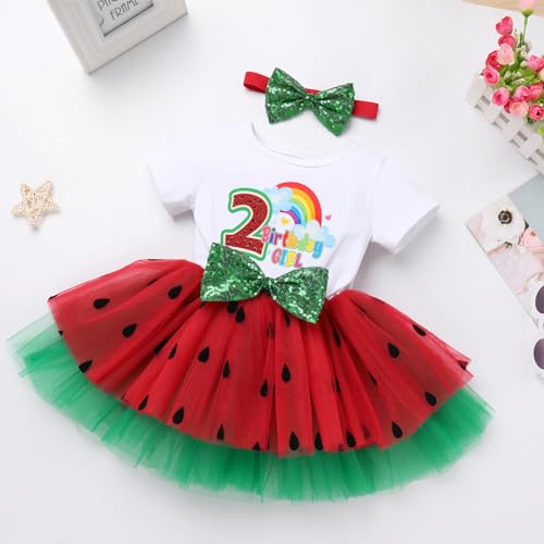 FYMNSI Toddler Baby Girls Watermelon Birthday Dress and Headband 2PCS Princess Short Sleeve Summer Casual Cake Smash Clothes3