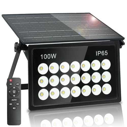 BOSITE Solar Strahler Außen 100W, Solarlampen für Außen mit Fernbedienung, 6500K Kaltweiß Super Helle LED solar strahler außen, IP65 Wasserdichte Strahler mit Solar für Garten Hof Garage Haustüren BOSITE Solar Strahler Außen 100W, Solarlampen für Außen mit Fernbedienung, 6500K Kaltweiß Super Helle LED solar strahler außen, IP65 Wasserdichte Strahler mit Solar für Garten Hof Garage Haustüren
