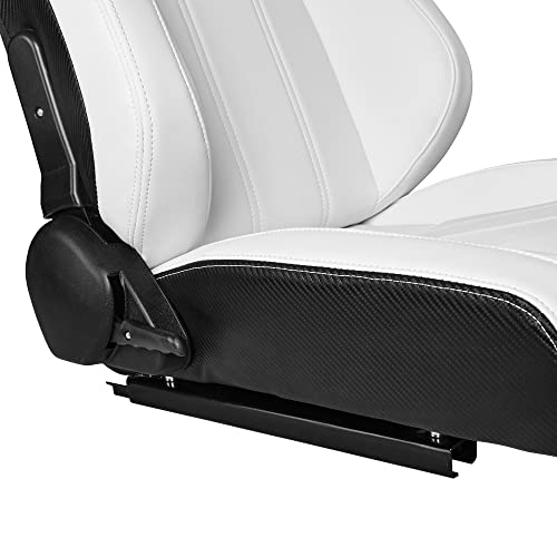 2 Pcs Adjustable Universal Racing Seats With Double Sliders, Pvc Leather Upholstered Reclinable Bucket Seats, 1 Pair Of Sport Seats For Vehicles (White With White Stitching, 23.2''X20.1''X36.3'') #TOP7