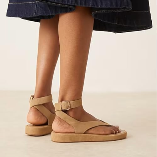 Women's Ankle Strap Thong Sandals Soft Suede Flat Sandals with Buckle Comfortable Summer Flip Flops Shoes for Casual Daily Wear3