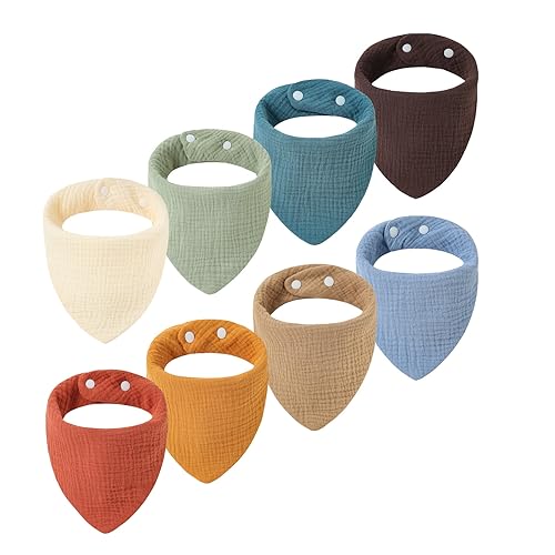 8 PACK Muslin Baby Bibs 6-layer 100% Cotton Unisex Absorbent Adjustable Bandana Drool Bibs for Teething Drooling