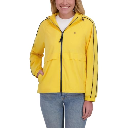 Tommy Hilfiger Women’s Windbreaker Jacket, Lightweight Hooded (Yellow, Small)