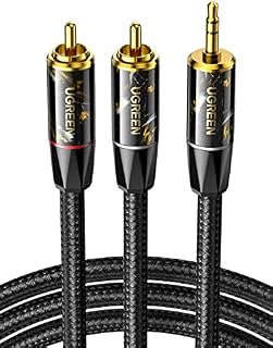 UGREEN RCA to 3.5mm Cable Phono Hi-Fi Audio Lead Red And White Aux Headphone Mini Jack Stereo Cord Braided Compatible with TV Phone Laptop Mixer DVD DJ Controller Speaker Car Amplifier Turntable(1M)
