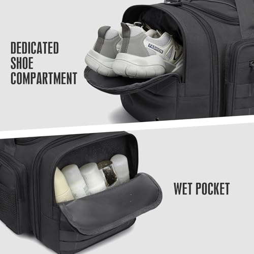 3 in 1 Tactical Gym Bag Backpack for Men 40-45L Expandable Travel Duffle Bag for Women Military Sport Duffel Bags Weekend Overnight with Shoe Compartment & Wet Pocket for Fitness, Black - Image 5