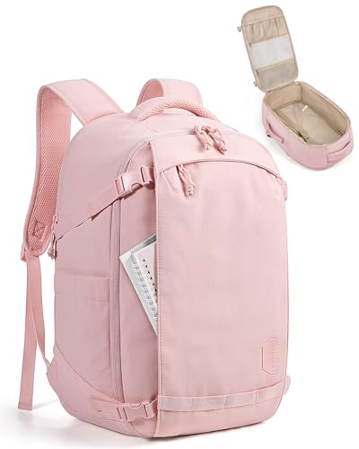 Image of BAGSMART Travel Backpack for Women, 15.6 Inch Carry On Bag, PInk | TSA approved personal item fit for flights. Water resistant weekender daypack ideal for travel, business, and daily use.