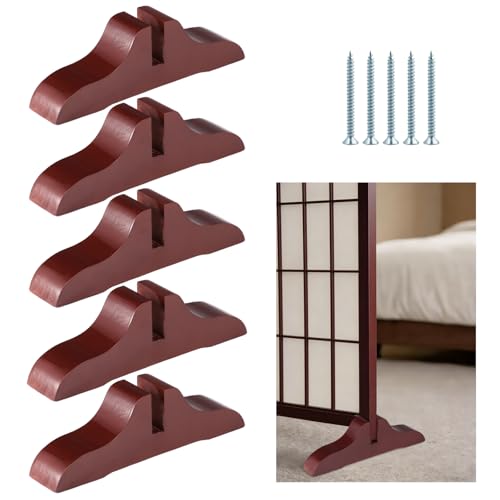 5 Pcs Folding Room Divider Stands, Wooden Privacy Screen Holders, Office Partition Support Bases with Slots, Includes Nails for Easy Assembly, Ideal for Home, Office (Dark Red)