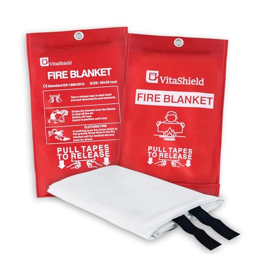 Image of Emergency Fire Blanket for Kitchen Grease Fires 39x39 in 2 Pack | Fiberglass Blanket with Pull Tabs Heat Resistant up to 1076F for Home Kitchen Stove Grill RV Camper Garage and Workshop
