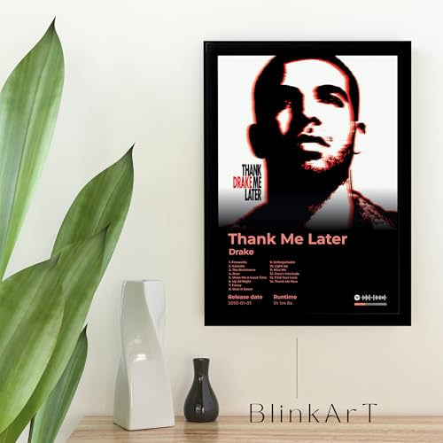 Image of BLINKART Drake - Thank Me Later Wall Photo Frames | Wall Art for Bedroom, Living Room, Studio or Office | Album Cover Print with Spotify Song Link QR Code | Gift for Fans - 8x12 In