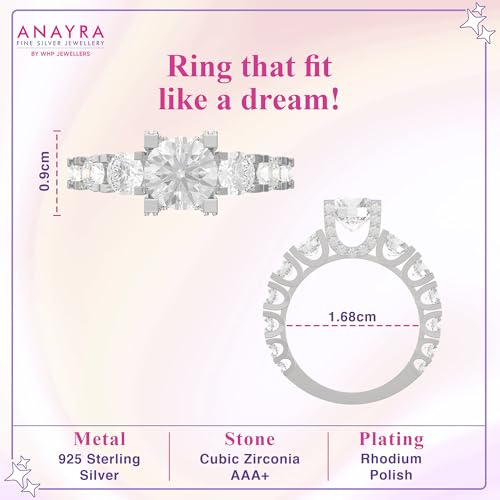 Image of 925 Sterling Silver Ring for Women | Cubic Zirconia Solitaire Halo Design | Fine Jewellery Finger Ring for Girls, Wife, Girlfriend | Gift for Birthday, Anniversary, Valentine's Day
