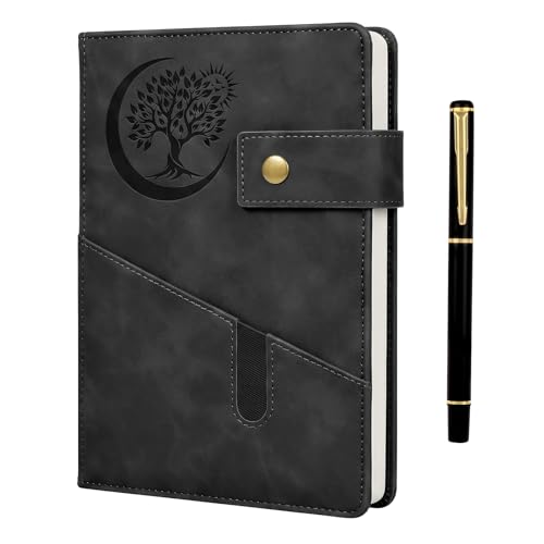 Notebook and Pen Set A5 Lined Leather Journal Notebook 200 Pages 100 Gsm Thick Ruled Paper Personal Organiser Leather Journal A5 Diary for Men Women School Travel Business Work Writing (Black)