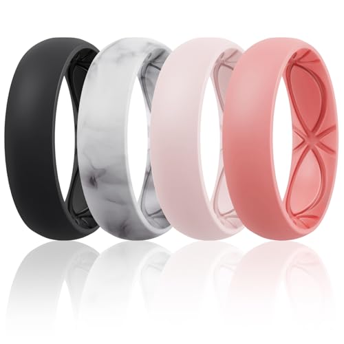 Image of Egnaro 4 /5 /8 Variety Multipack Ergonomic Breathable Bridal Rings Sets, 6mm Wide - 2mm Thick Rubber Wedding bands women, silicone Rings for her with Half Size