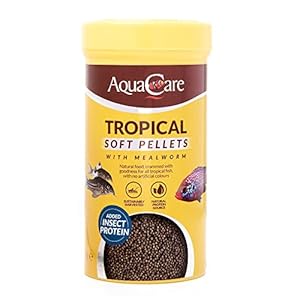 AquaCare Tropical Fish Food Pellets Complete and Varied Food for All Tropical Fish with Mealworm (125g)