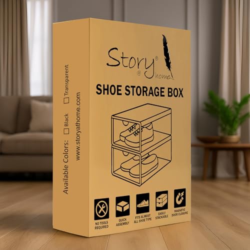 Image of Story@Home Stackable Sneaker Box Transparent - Pack of 1 | Shoe Storage Box for Sneakers Fits Upto Size 13 | Dustproof Sneaker Display Case Organizer | DIY Space-Saving Shoe Organizer - Black