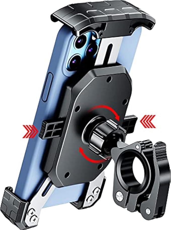 Kewig Motorcycle Phone Mount, Bike Phone Mount, Quick Install Handlebar Clip for Bicycle Scooter with Sturdy Aluminum Alloy Mounting Base, Fit for 4-7" Phones