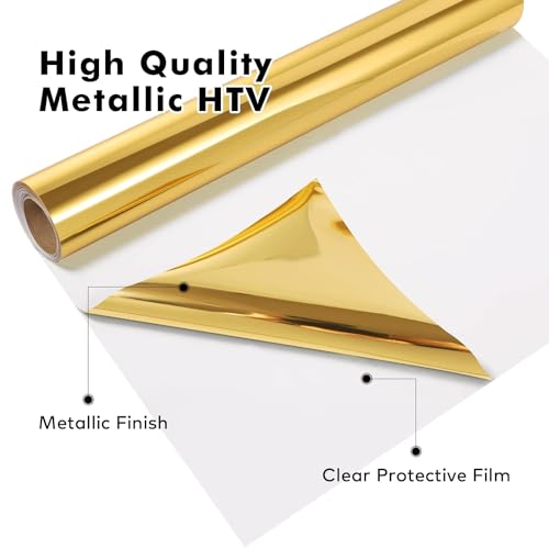 Image of Gold Foil HTV Rolls | Heat Transfer PU Film for Shirts | 20 x 40 Inch Iron-On Material | Compatible with Cricut & Cameo | Easy Cut & Weed for Heat Press Designs