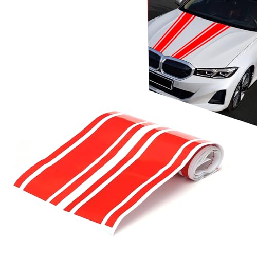 Image of 2 PCS Car Hood Decals, Hood Bumper Modification Exterior Decoration Accessories, Body Side Stickers Racing Stripes Decals, Suitable for Most Car Models (Red)