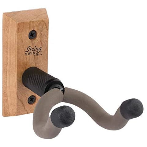 String Swing Guitar Hanger - Holder for Electric Acoustic and Bass Guitars - Stand Accessories for Home or Studio Wall - Musical Instruments Safe without Hard Cases - Cherry Hardwood CC01K-C Cover
