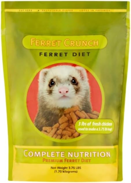 Ferret Crunch Dry Food ~ 3.75 Lb ~ This Ferret Food Has A High Protein Balance Along with an Ideal Balance of Amino Acids to Improve Digestibility and Keep Your Furry Friend's Tummy Happy.