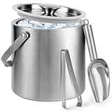 Yeatruojeet Ice Granule Bucket 3L Double Wall Ice Bucket with Lid,Scoop,Tongs- Inner Layer 304 Stainless Steel Ice Container Keep Ice Frozen Longer- Ideal for Cocktail Bar,Parties,Chilling Beer Win