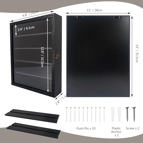 Image of GMFrames 11x14 Wooden Shadow Box Frame with Removable Shelves Deep Display Case for Military Medals Keepsakes Black