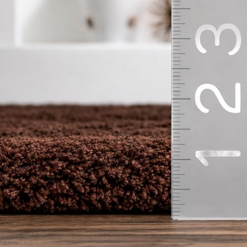 Image of Xenluxe Shaggy Polyester Microfiber Round Rug Carpet for Living Room | Ultra Soft Fluffy Plush Area Rug | Anti-Skid Non-Slip Backing | Washable Carpet for Bedroom- (3x3 feet, Ring Coffee, Round)