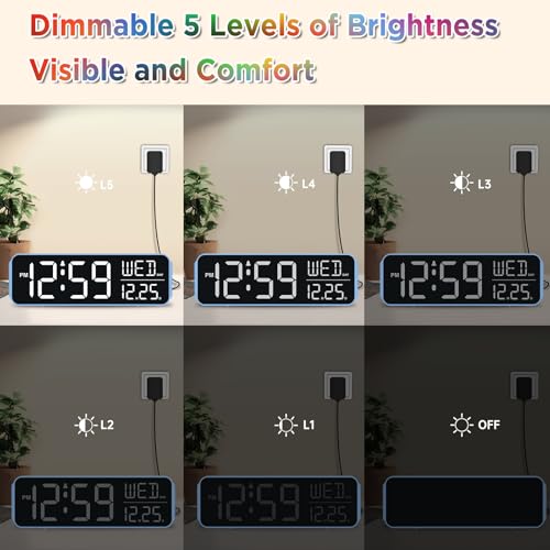 Image of Peakeep Loud Digital Alarm Clock Large Display for Bedrooms with Date, Day of Week, Auto DST, Desk Clock Electric Plug in for Living Room, Battery Backup, USB Port, 5 Dimmers