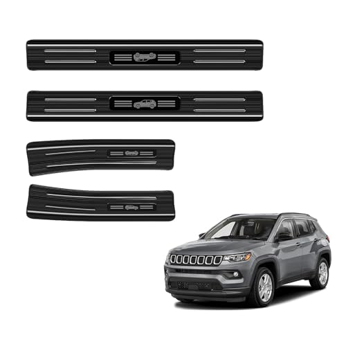 PeakPurit 4PCS Car Door Edge Guards Door Sill Protector for Jeep 2022-2025 Compass Accessories Black Brushed Stainless Steel Material Car Door Threshold Protection