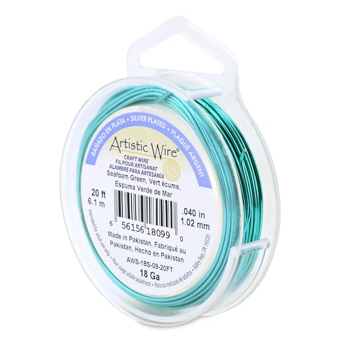 Image of Artistic Wire, 18 Gauge Silver Plated Tarnish Resistant Colored Copper Craft Wire, Seafoam Green, 20 ft