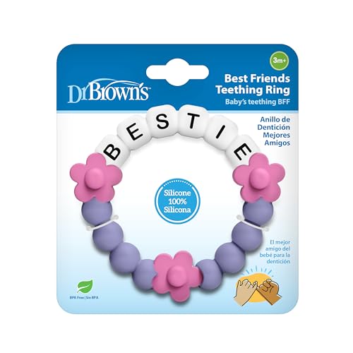 Image of Dr. Brown's Best Friends Teething Ring, 100% Silicone Massaging Teether Toy, Pink and Purple, BPA-Free, 3m+