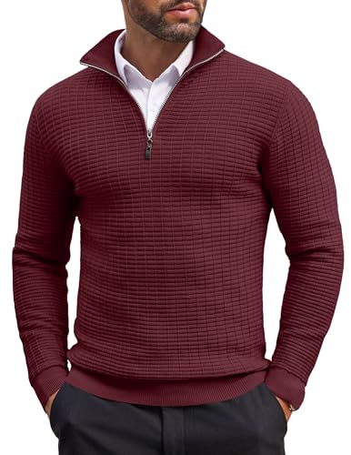 COOFANDY Men's Quarter Zip Sweaters Slim Fit Lightweight Cotton Knitted Casual Mock Neck Pullover Sweaters