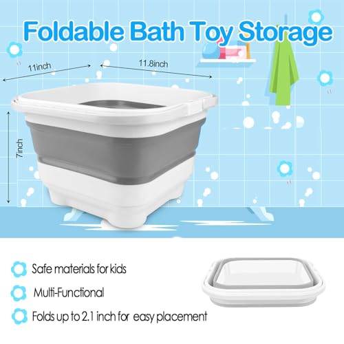 Steipirr Bath Toy Storage Organizer - Foldable Bath Toy Holder for Bathtub, Bathtub Toy Storage with Removable Drying Base, Bathroom Toy Storage with 2 Hooks
