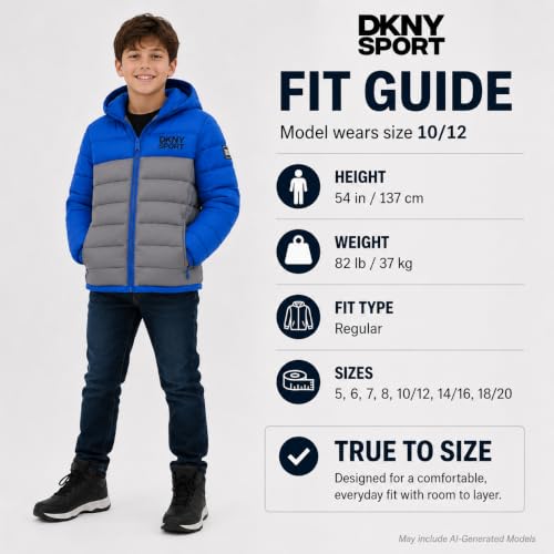 Image of DKNY Boys Winter Jacket, Midweight Puffer Coat, Weather Resistant, Hooded
