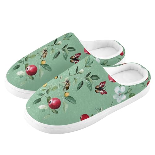 JUNZAN Funny Cranberries Fruit Sage Green Mens Cotton Slipper Comfy Memory Foam Foam Slippers for Outdoor Funny Presents 6-74