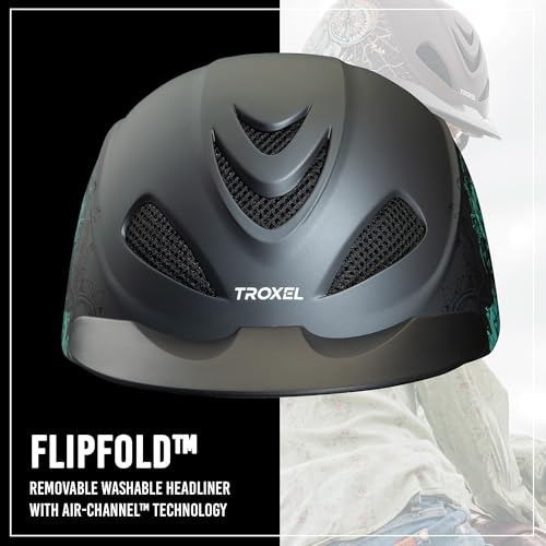 Image of Troxel Rebel Bold Horse Riding Helmet, Low-Profile, Light, Adjustable Design, Safety Horseback Riding Gear, Small (6-5 /8 - 7), Turquoise Rose