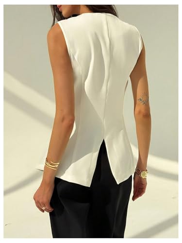 Floerns Women's Summer Star Metal Sleeveless Vest Blazer Split Hem Suit Jacket White X-Large3