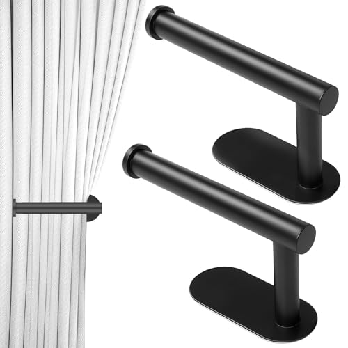 2Pcs Adhesive Curtain Holdbacks, Self Adhesive Curtain Holders, Curtain Hooks Hold Backs Curtain Tie Backs No Drill Curtain Tie Wall Mounted Drapery Holdbacks for Home Office Window Drapery, Black