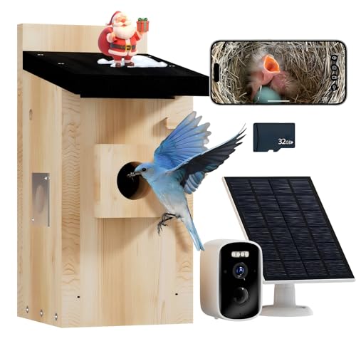Bird House with Camera Solar Powered,5MP HD Smart Bird Watching Camera for Birdhouse,2.4G WiFi Nesting Box for Bluebird,Identify Behavior,App Control,32 SD Storage,Ideal Gift for Bird Lovers
