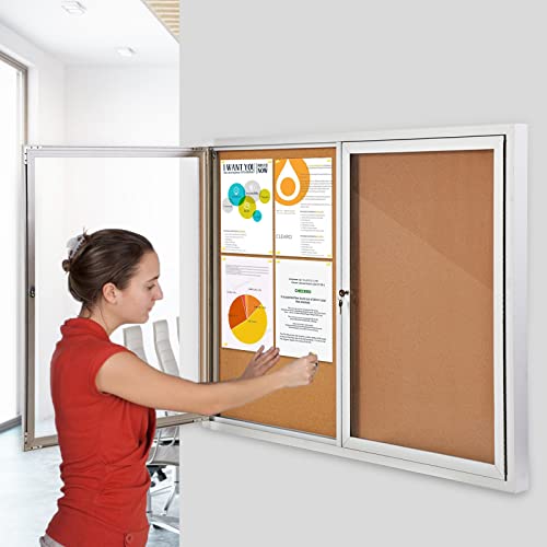 Swansea Weather Resistant Enclosed Bulletin Board Cork Displays Boards Wall Mounted Notice Case With 2 Locking Door #TOP5