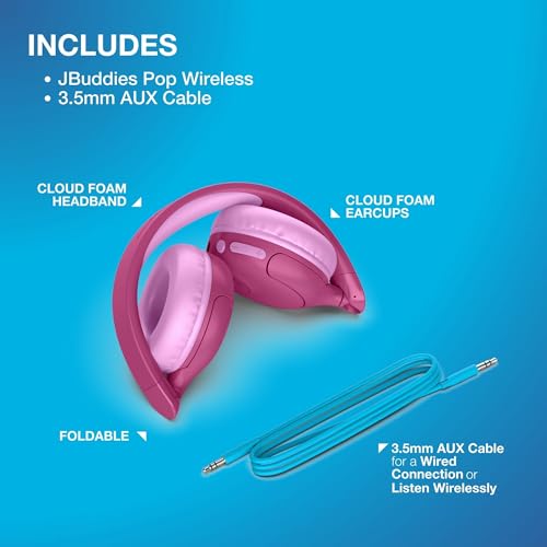 Image of JLab, JBuddies Pop, Kids Wireless Headphones, Bluetooth, Volume Safe, Wireless Share Mode, Pink