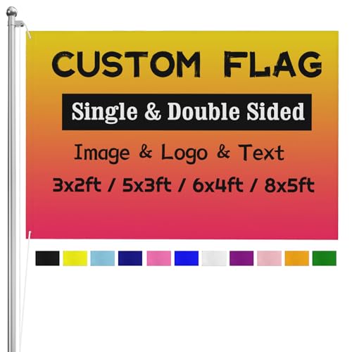 Custom Double Sided Flag Banner With Eyelets - Personalized 5ftx3ft/3ftx2ft/6ftx4ft/8ftx5ft - Make Your Own With Print Photo/Logo/Text for Festival Birthday Garden Outdoor Yard