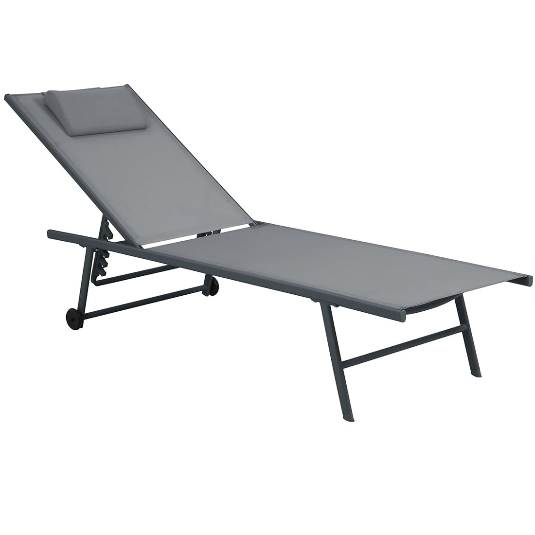 Acomoda Textil – Tumbona de Jardín Plegable y Reclinable en 5 Posiciones con Ruedas. Hamaca con Cojín Cómoda y Resistente para Terraza, Camping y Patio 185x55x32/97 cm. (Gris, 1 Ud)