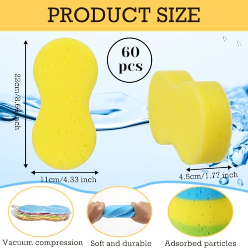 Image of Vesici 60 Pcs Large Wash Sponge for Field Day Car Wash Water Games Large Car Sponge for Household Cleaning and Water Games