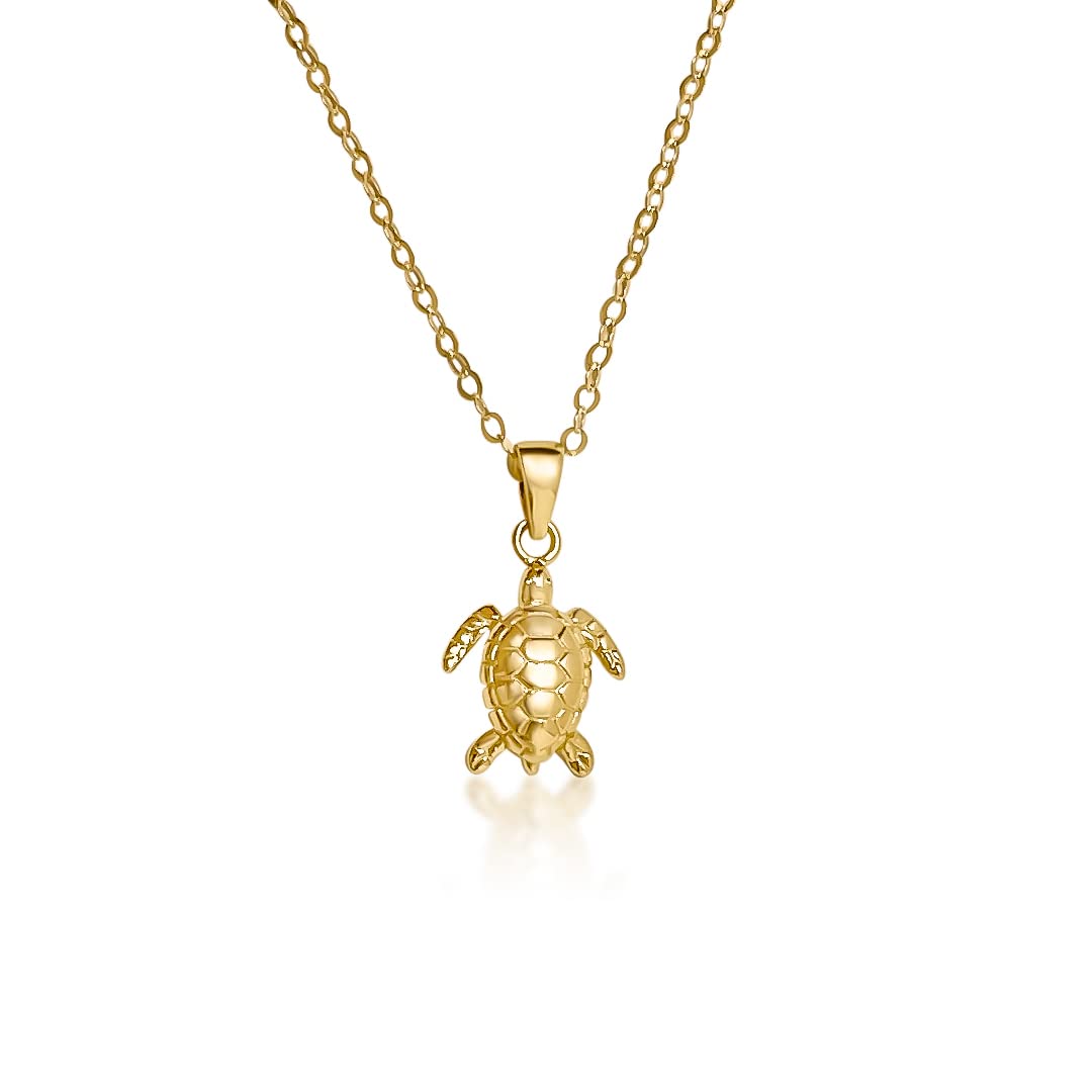Mary & Jules Kette Schildkröte Turtle 925 Sterling Silber vergoldet, Goldkette Damen mit Schildkröten Anhänger, Kette Damen Gold aus aus recyceltem Silber, für Frauen und Mädchen
