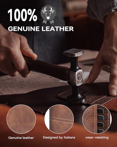 Image of Swallowmall Wallet for Men RFID Blocking Genuine Leather Mens Wallets Bifold with 2 ID Window 13 Card Slots brown-417