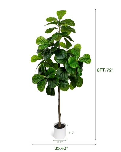 Artificial Fiddle Leaf Fig Tree 6FT - Large Fake Tree with White Planter&Basket, Tall Faux Ficus Lyrata Tree Floor Plants for Indoor Home Decor Office Living Room Housewarming Gift, 1Pack - Image 4