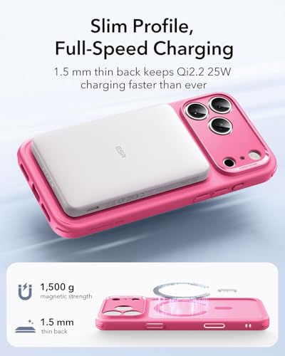 Image of ESR for iPhone 17 Pro Case, Camera Control Cover, Compatible with MagSafe, Shockproof Military-Grade Protection, Magnetic Phone Case for iPhone 17 Pro, Classic Hybrid Case, Frosted Pink