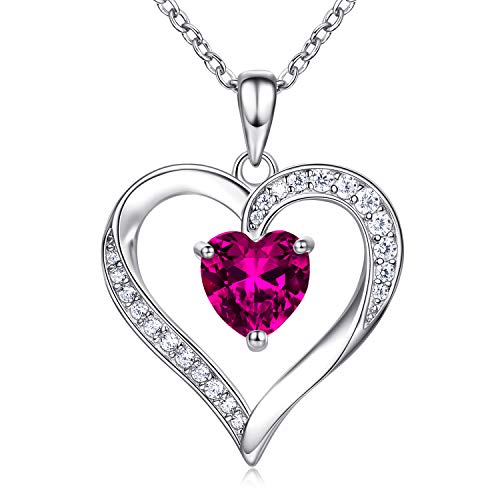 Gift for Mother's Day Heart Necklaces for Women Birthstone 925 Sterling Silver Love Pendant Necklace Jewelry Valentines Day Gift for Girls Wife Mom