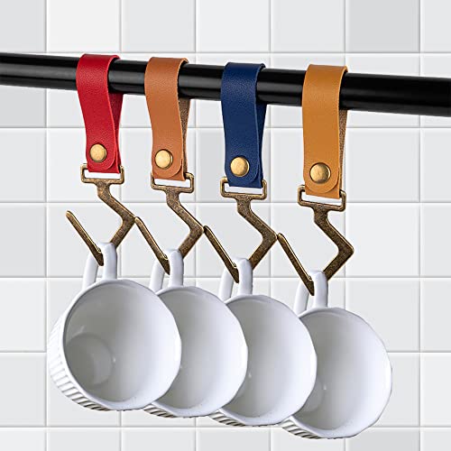 Molonbutterfly 4 Pack Leather S Hooks For Hanging - Rustic Brown, Heavy Duty, Multi-Purpose Hooks For Pots, Pans, Utensils, Camping Gear - Kitchen, Home, Rv, Outdoor Cooking (Black) #TOP2